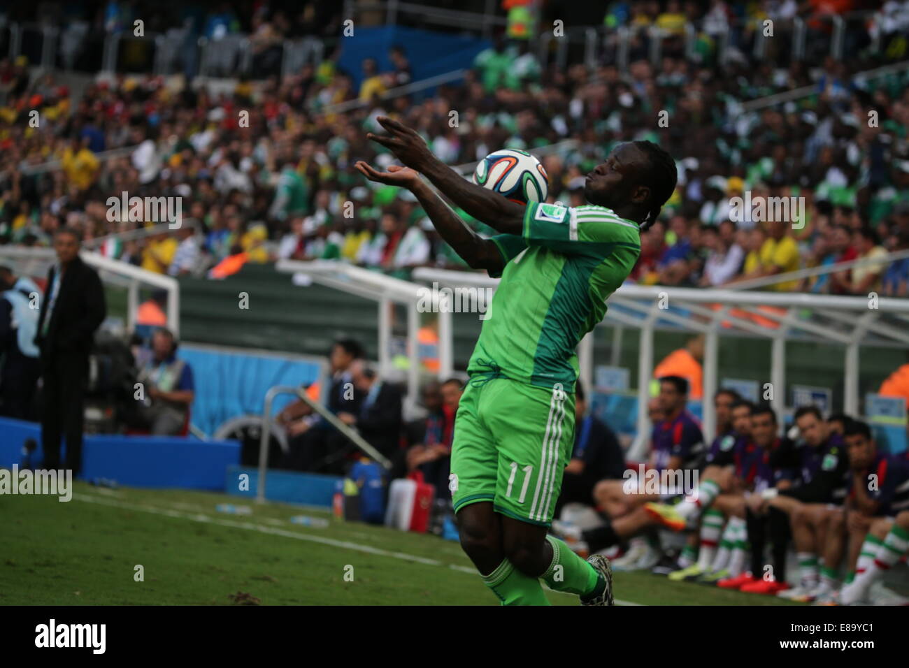 Victor Moses of Nigeria. Iran v Nigeria, group match. FIFA World Cup Brazil 2014. Arena da Baixada Curitiba, Brazil. 16 June 201 Stock Photo