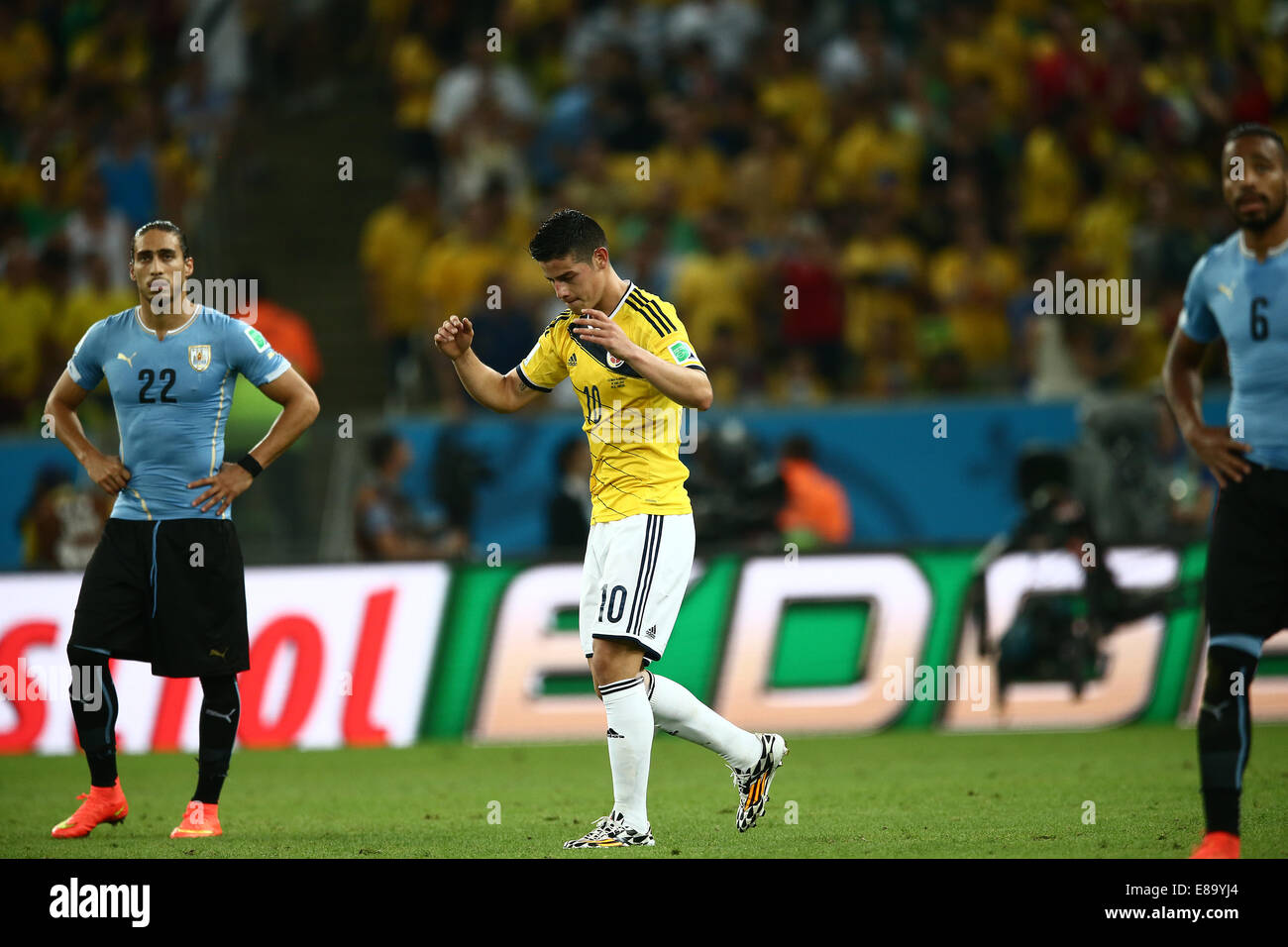 James Rodriguez of Colombia. Uruguay v Colombia. Round of 16 match. FIFA World Cup Brazil. 28 June 2014. Maracana Stadium, Rio d Stock Photo