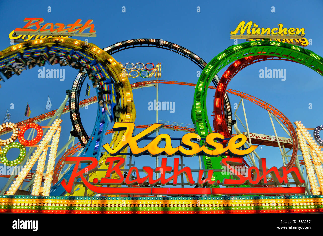 Olympia Looping, five looping roller coaster, Oktoberfest, Munich, Upper Bavaria, Bavaria, Germany Stock Photo