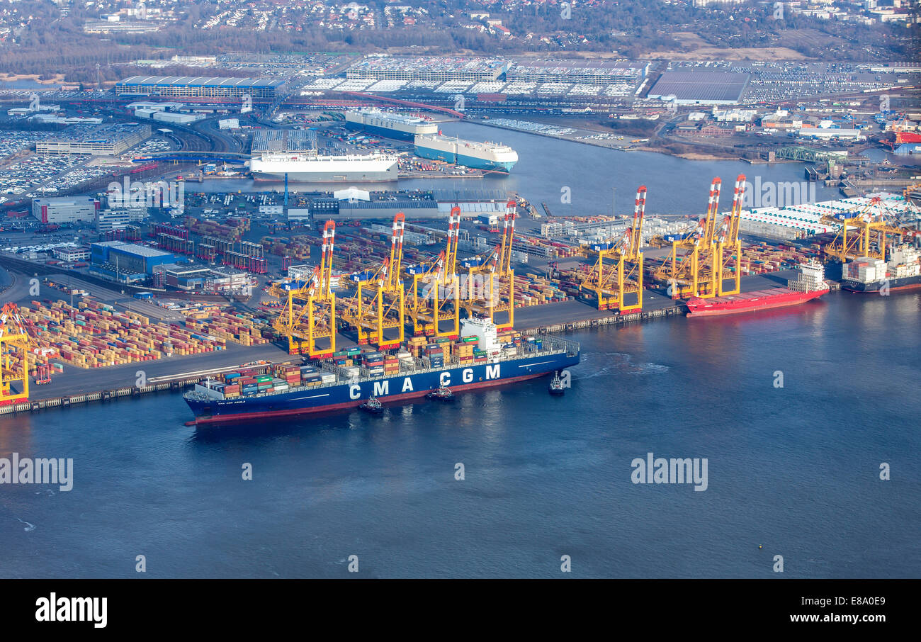 Bremen City Seaport area, north port, port facilities, Weser River, container terminal, Bremerhaven, Bremen, Germany Stock Photo