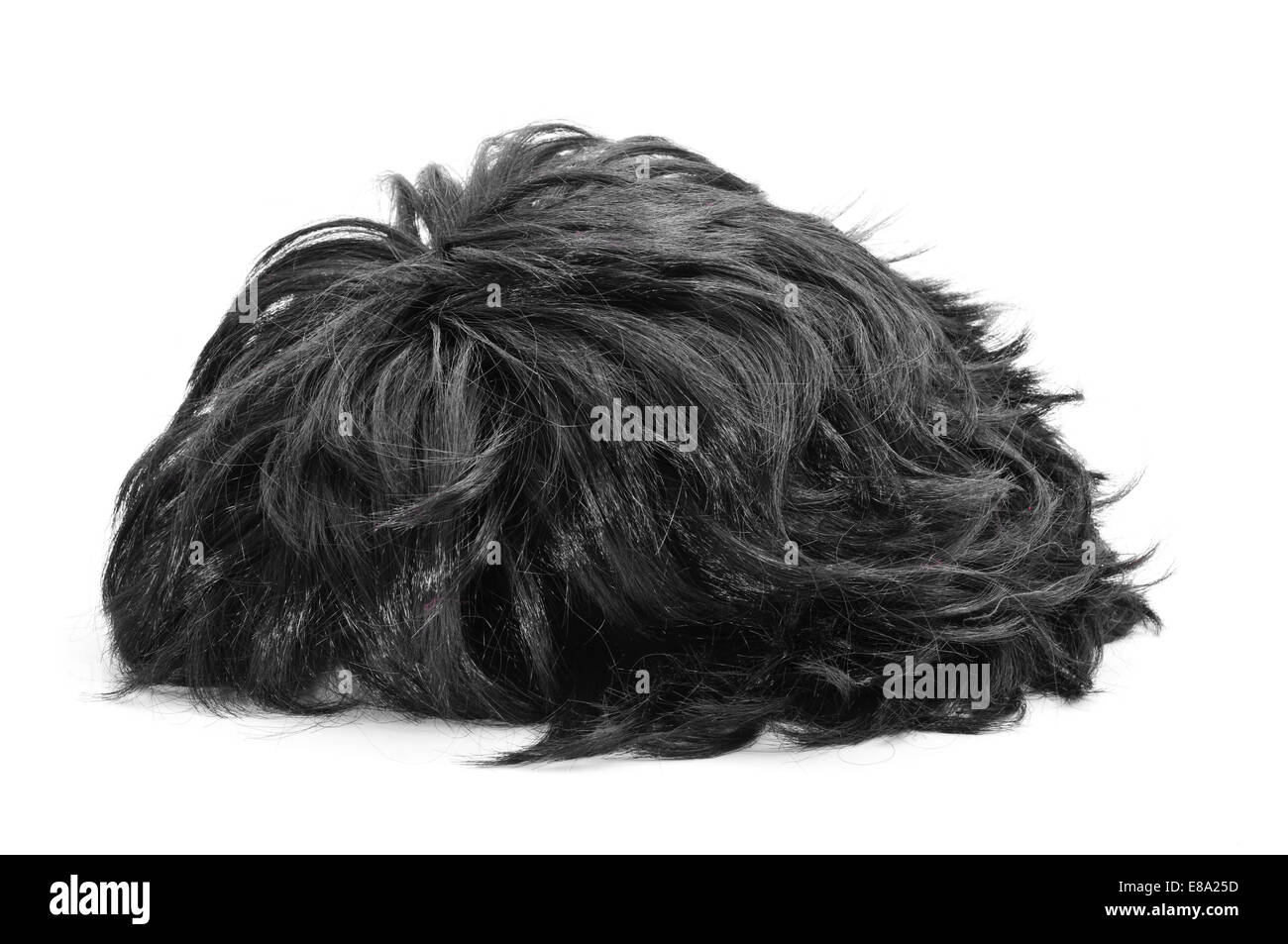 a black hair wig on a white background Stock Photo
