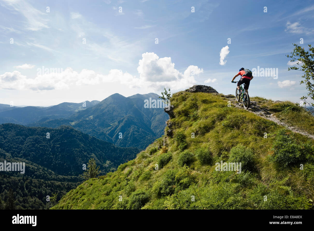 mountain biker on the way uphill, Slatnik, Istria, Slovenia Stock Photo