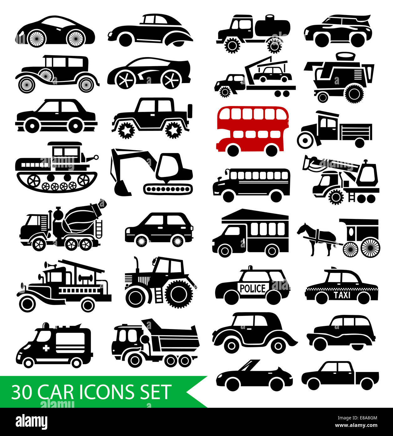 30 car icons set, black auto web pictogram collection Stock Photo - Alamy
