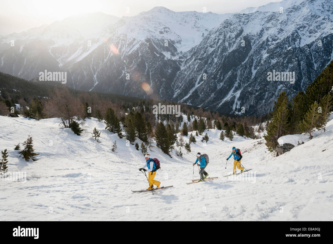 Winter landscape skiing tour cross-country Stock Photo