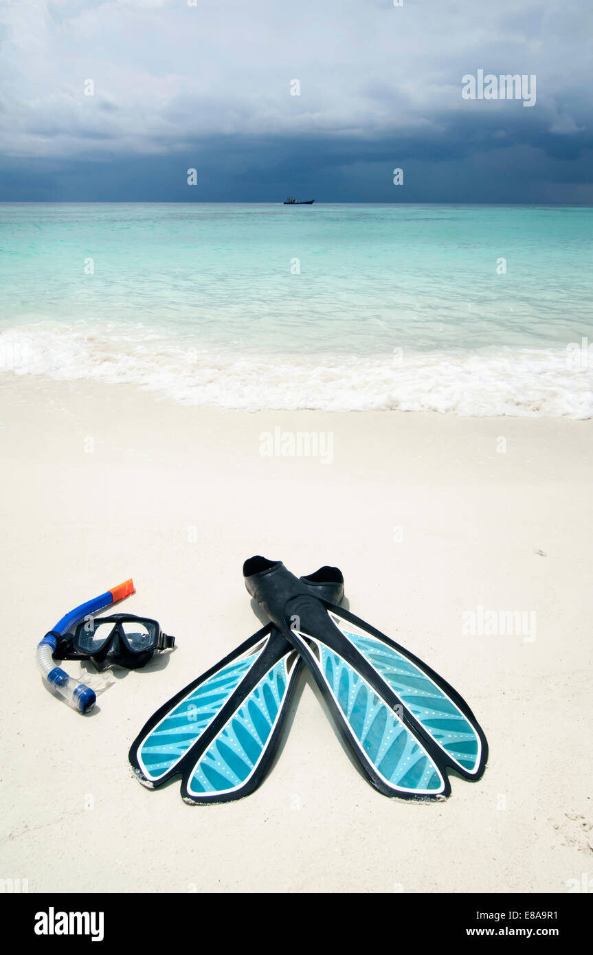 snorkeling equipment at the beach, Koh Lipe, Thailand Stock Photo