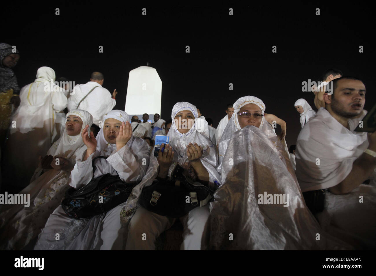 Pilgrimage Ritual Mecca, Saudi Arabia. 3rd Oct, 2014. Muslim pilgrims pray on Mount ...