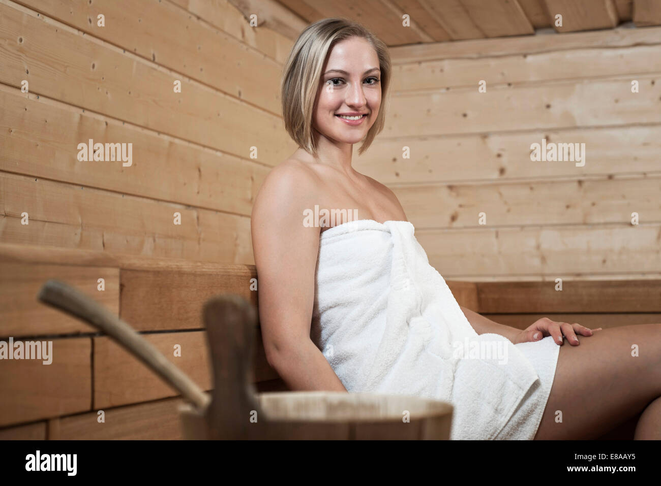 Young woman in a sauna Stock Photo Alamy