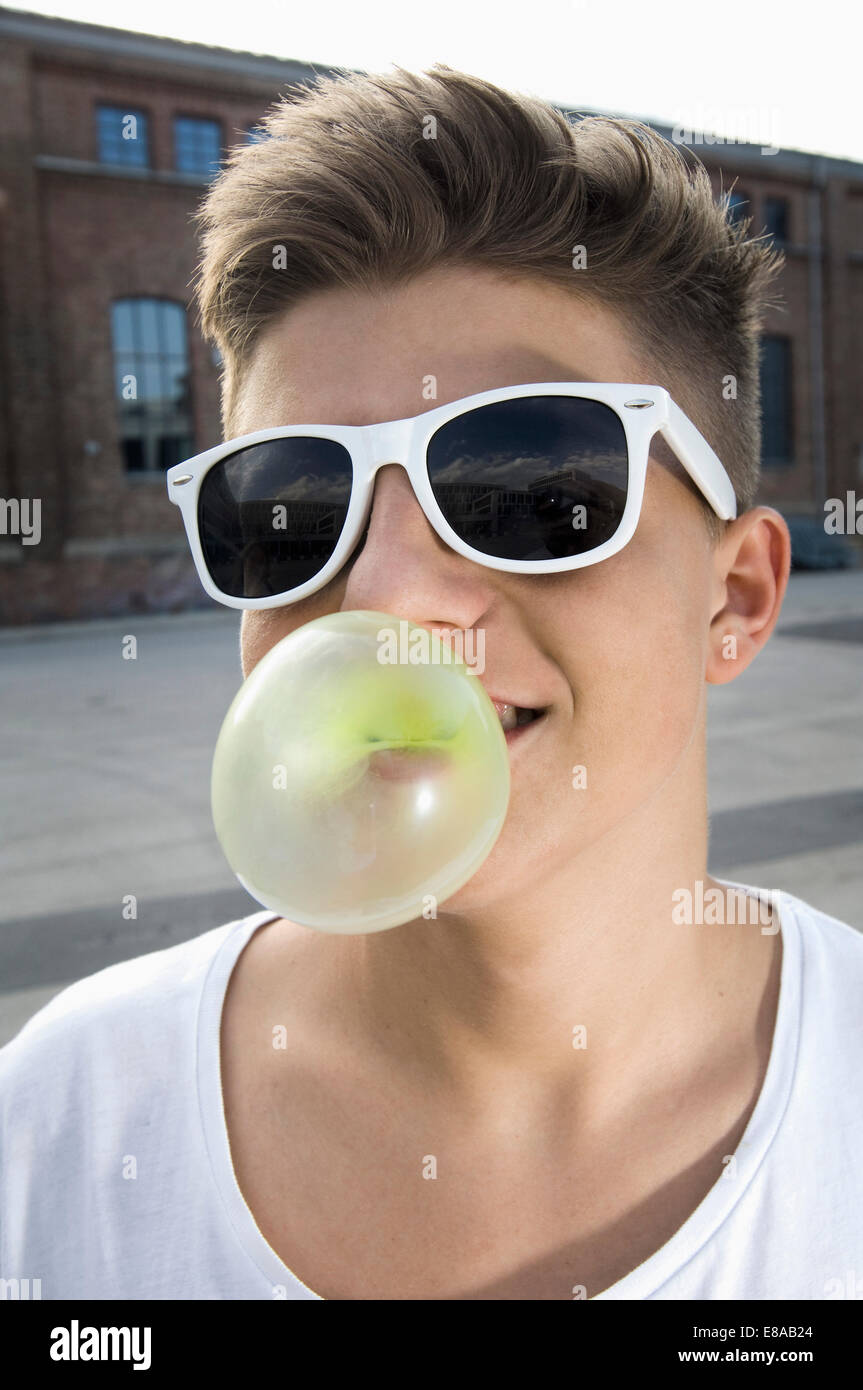 fat boy chewing gum