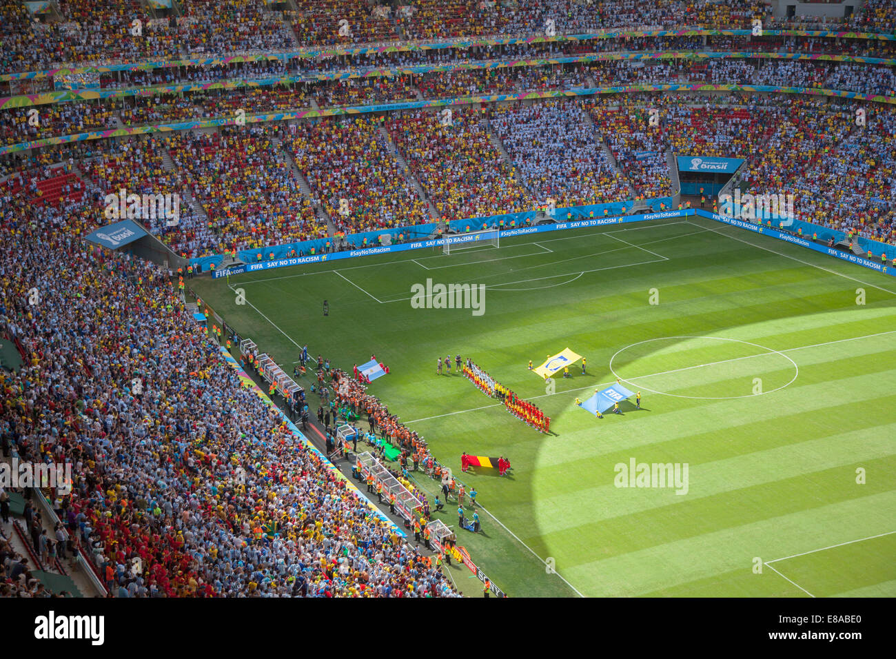 Argentina and Belgium teams inside National Mane Garrincha Stadium for World Cup match, Brasilia, Federal District, Brazil Stock Photo