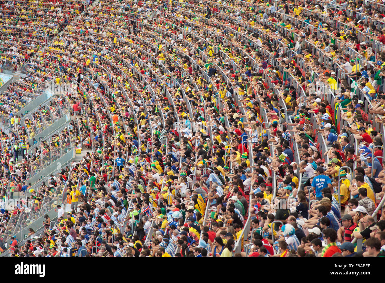 Football fans at World Cup match inside National Mane Garrincha Stadium, Brasilia, Federal District, Brazil Stock Photo