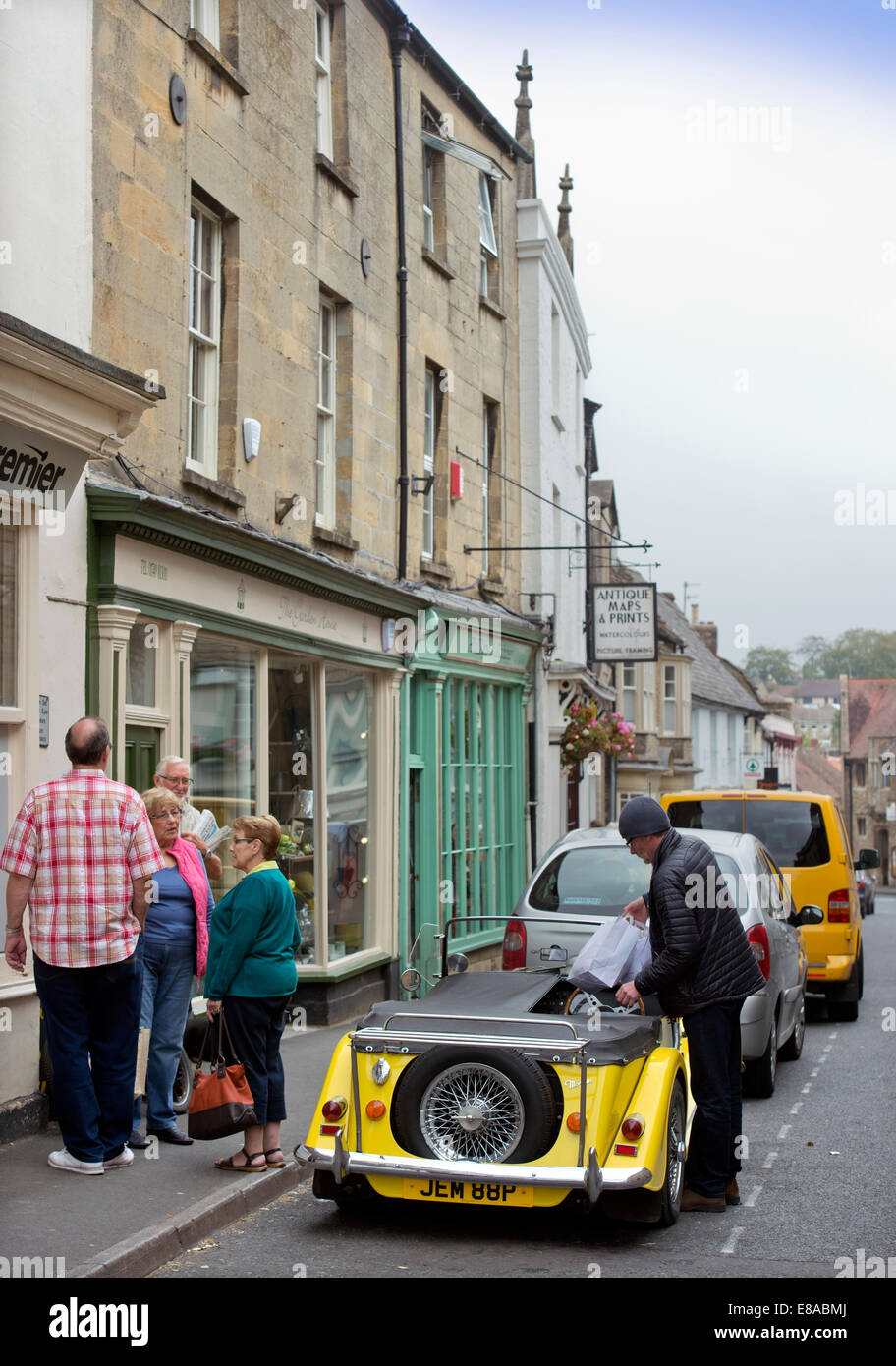 A classic car in the High Street of the Somerset village of