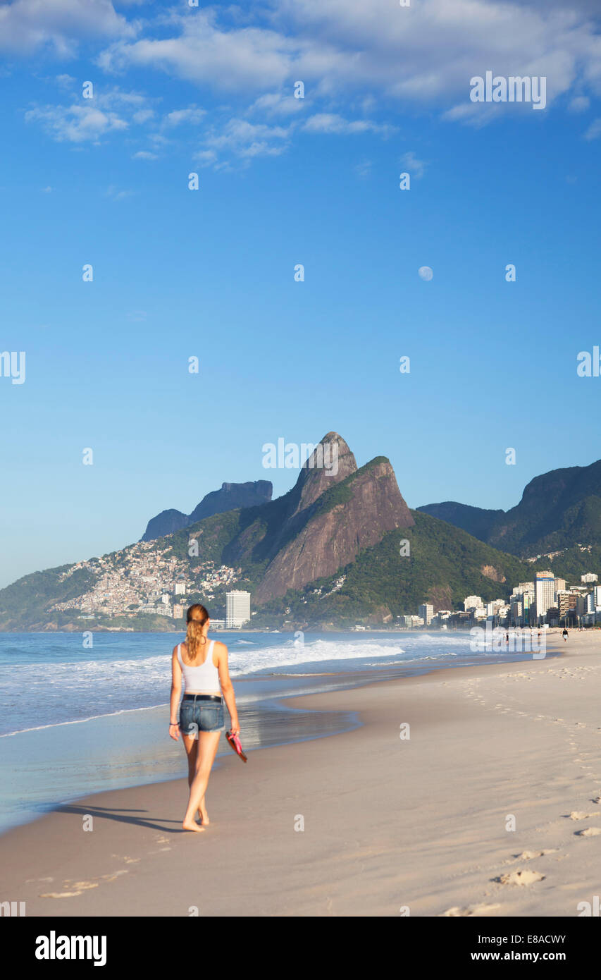 Woman Walking On Ipanema Beach Rio De Janeiro Brazil Stock Photo Alamy