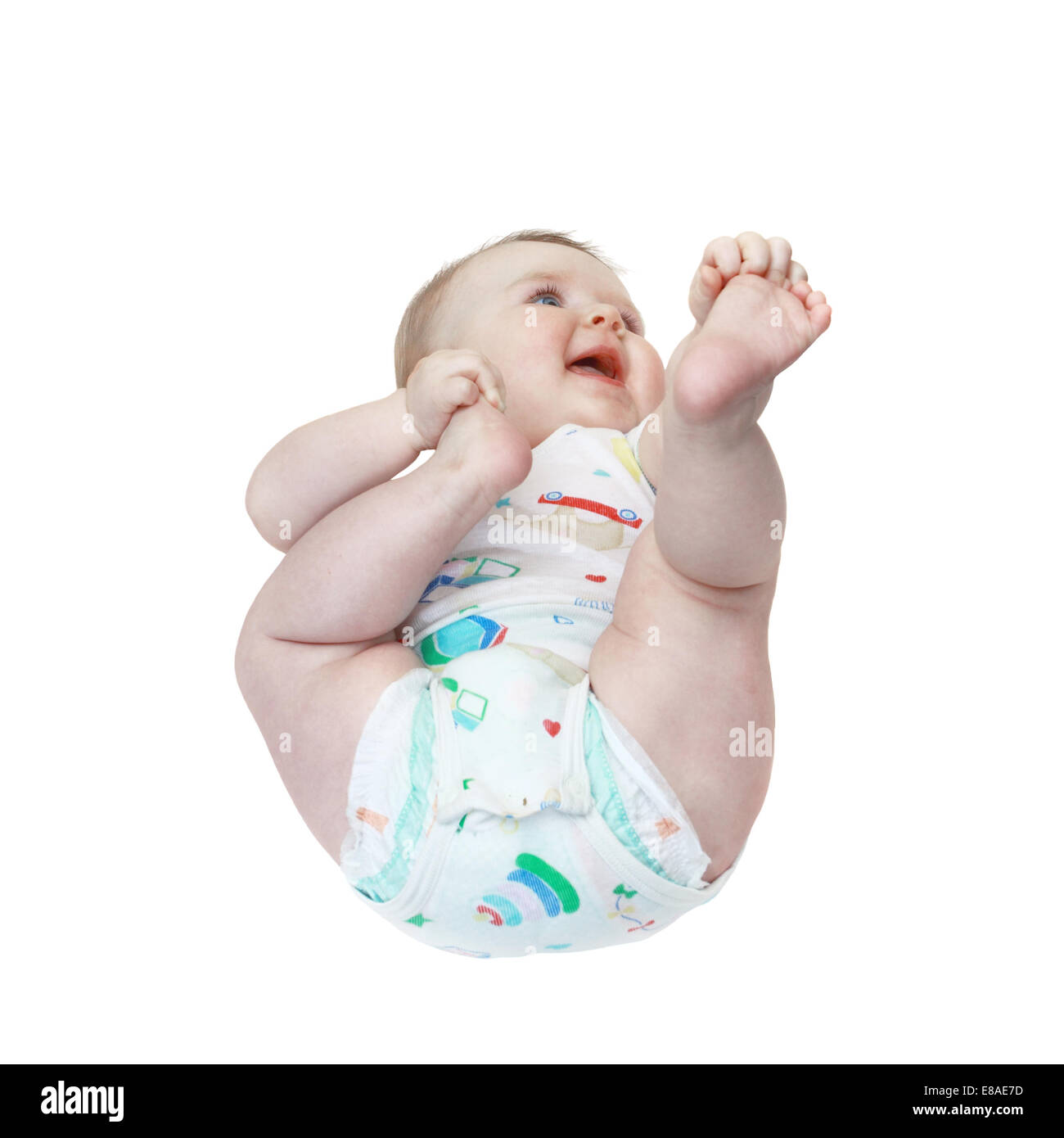 Infant in diapers lies isolated on white background Stock Photo Alamy