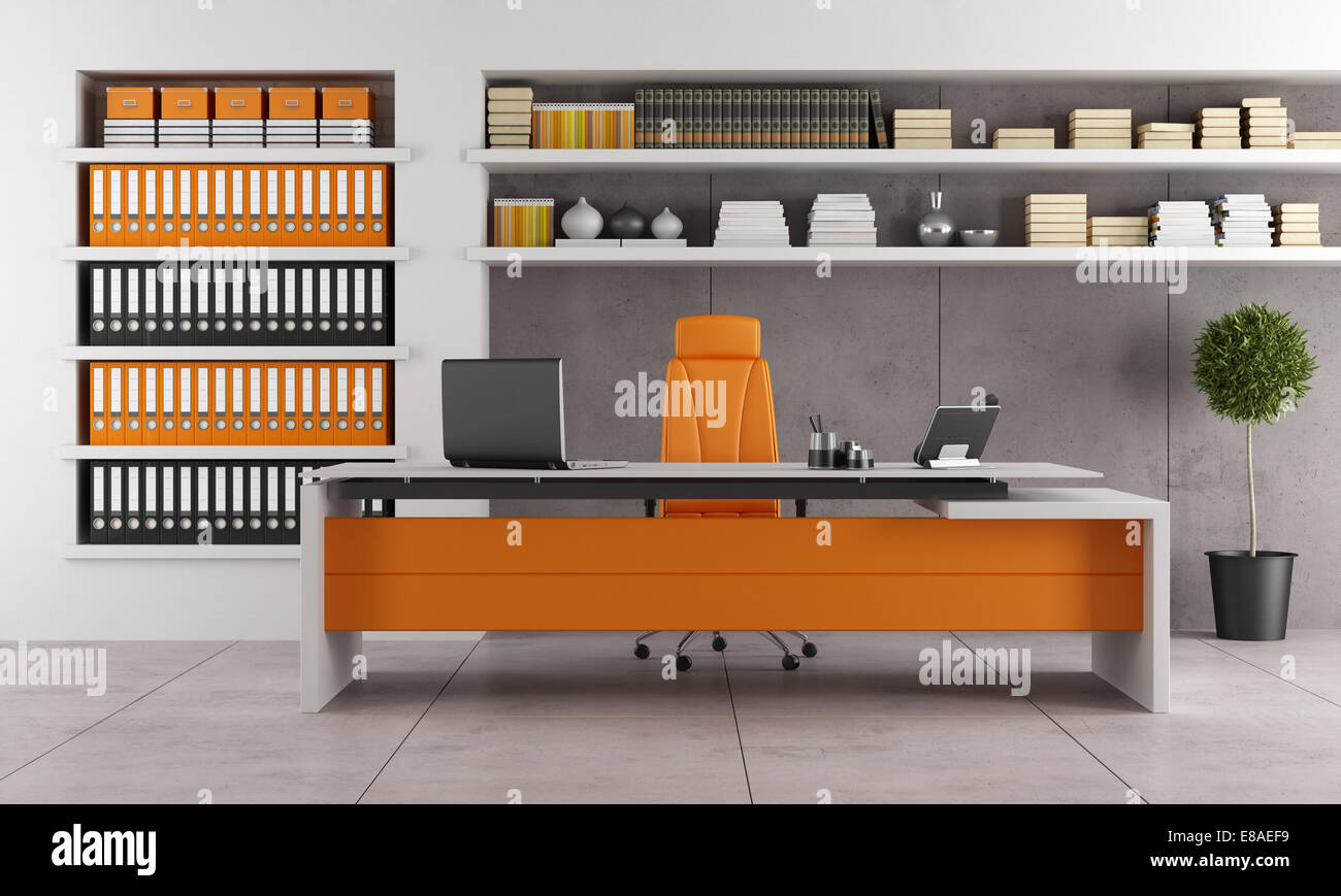 Contemporary Office With Orange Executive Desk E8AEF9 