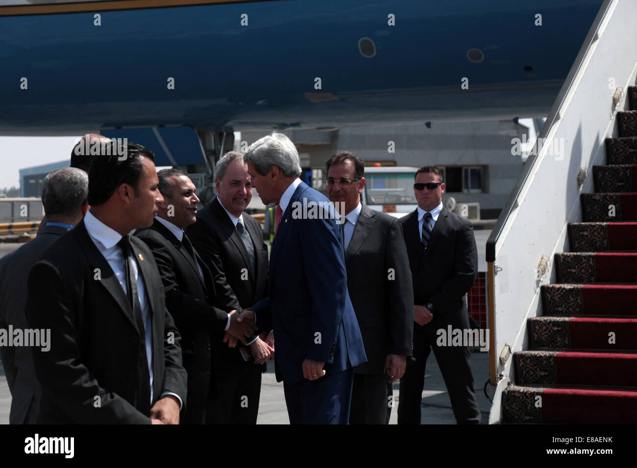 U.S. Secretary of State John Kerry arrives in Cairo, Egypt, September 13, 2014. Stock Photo