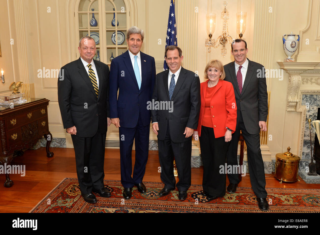 From left to right, General John Allen, U.S. Secretary of State John Kerry, U.S. Ambassador-designate to Iraq Stuart Jones, Assistant Secretary of State for Near Eastern Affairs Anne Patterson, and Deputy Assistant Secretary of State for Near Eastern Affa Stock Photo