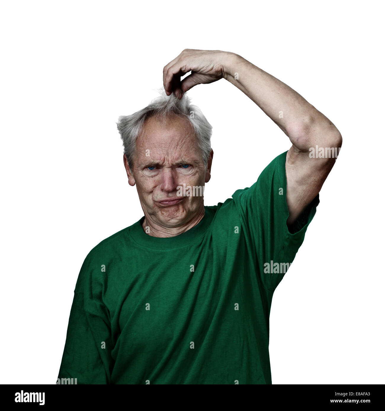 Mad Looking Senior Male Pulls His Hair Grunge Darkened