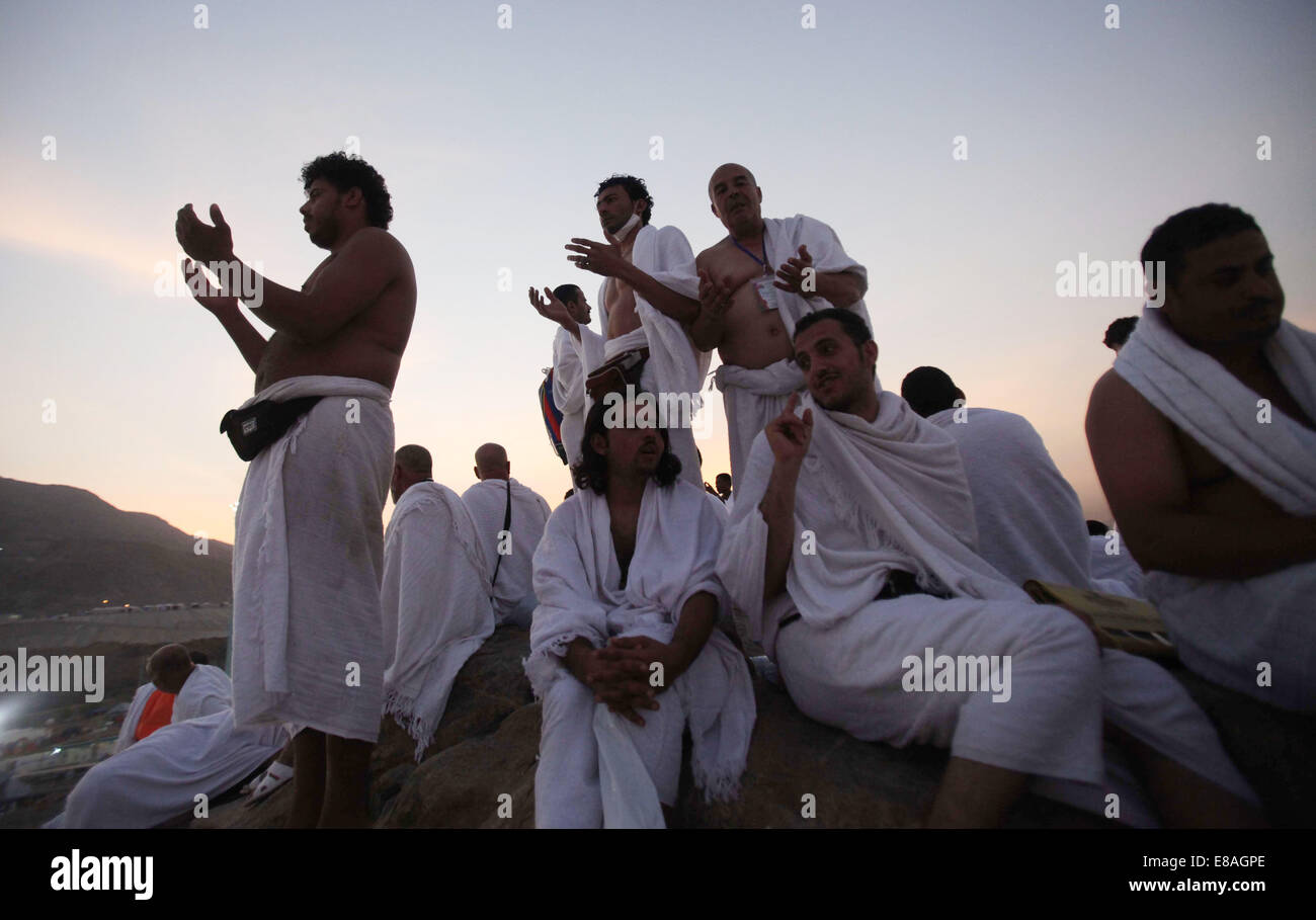 Pilgrimage Ritual Mecca, Saudi Arabia. 3rd Oct, 2014. Muslim pilgrims pray on Mount ...