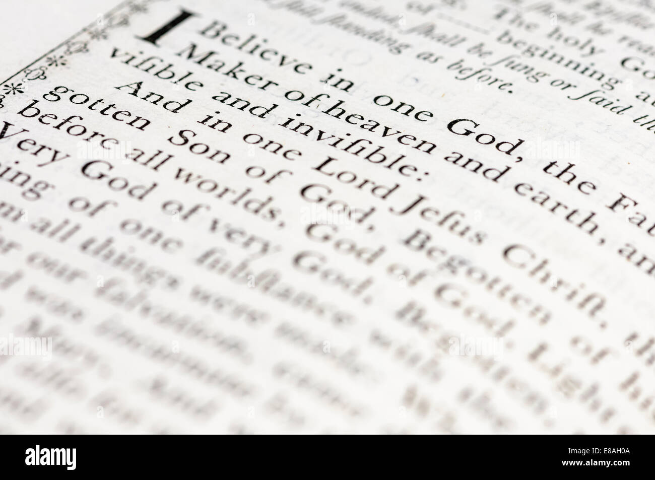 The Apostle's Creed in a very old version of the Book of Common Prayer (CofE) Stock Photo