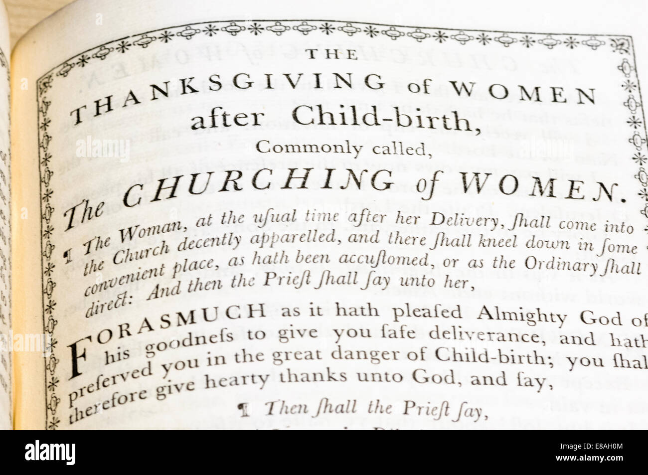 The 'Churching of Women' in a very old version of the Book of Common Prayer (CofE) Stock Photo