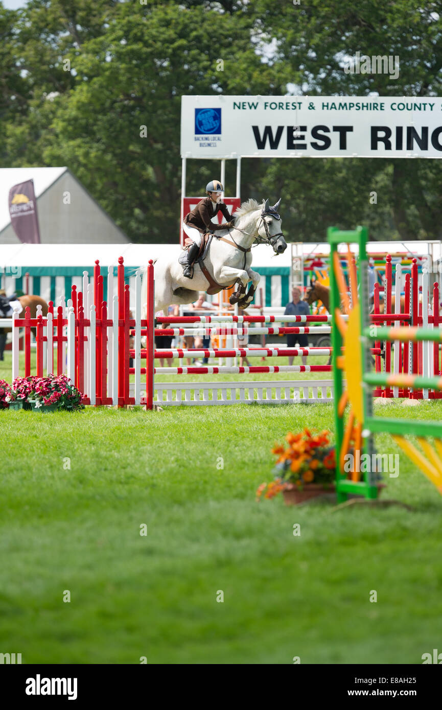 Horse show jumping at the new forest show Hampshire england Stock Photo