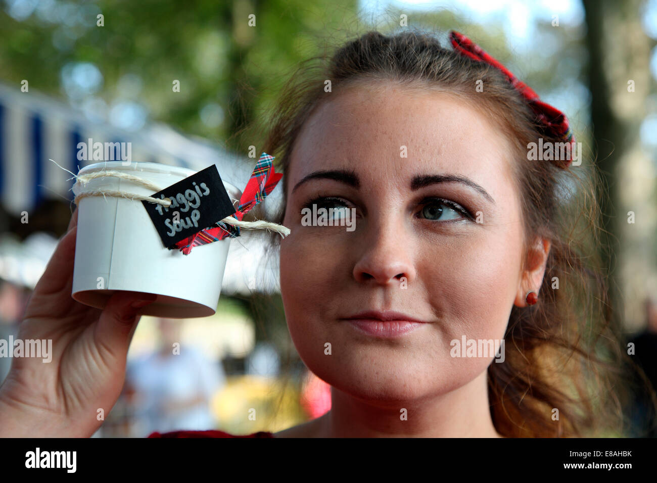 Nikki Kennedy with Haggis Soup from her business Deli-licious in Linlithgow. Stock Photo