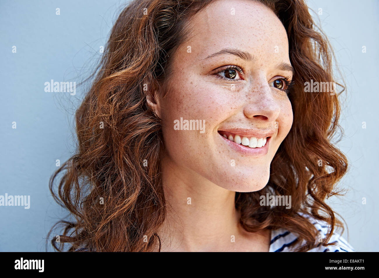 Close up of woman with freckles Stock Photo