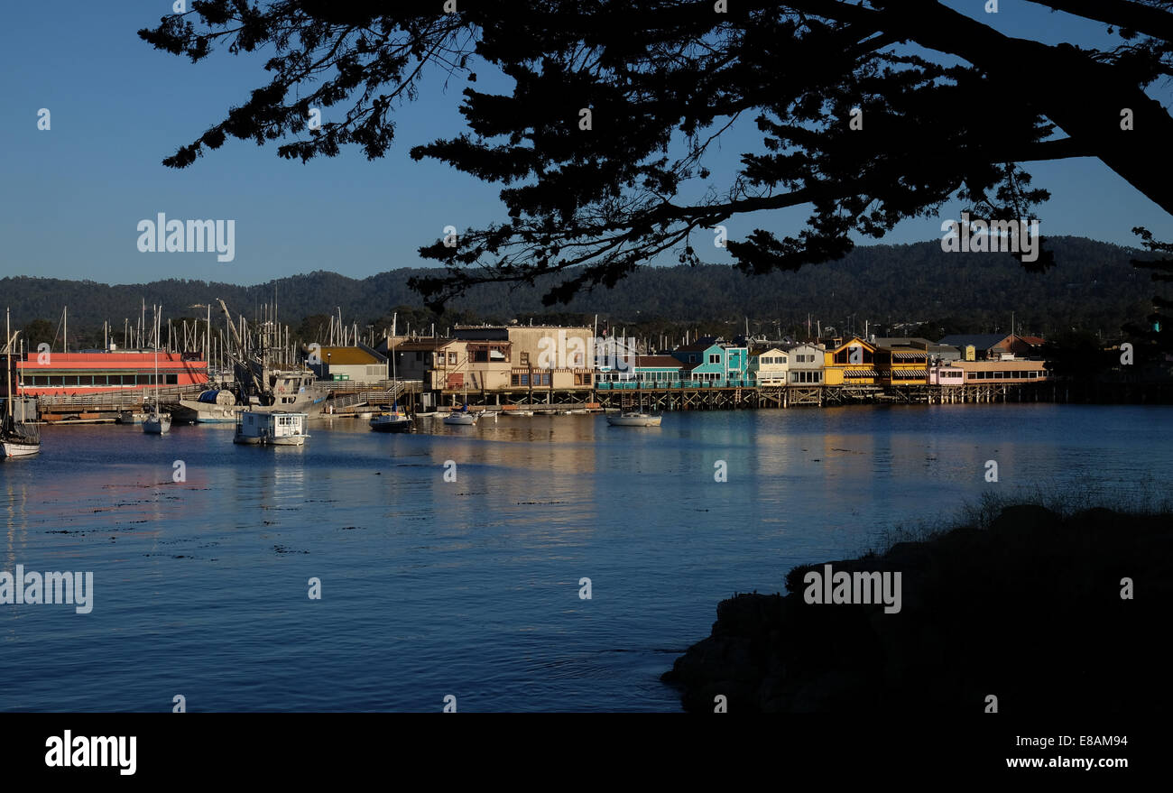 A view of Fisherman's Wharf Monterey Bay California in the setting suns golden light Stock Photo