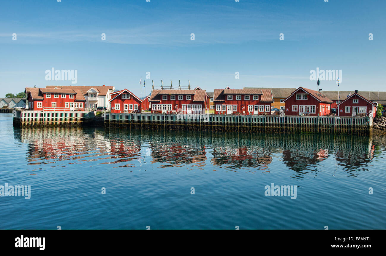 traditional rorbuer fishermens cabins in Svolvaer harbour in the Lofoten Islands, Norway Stock Photo