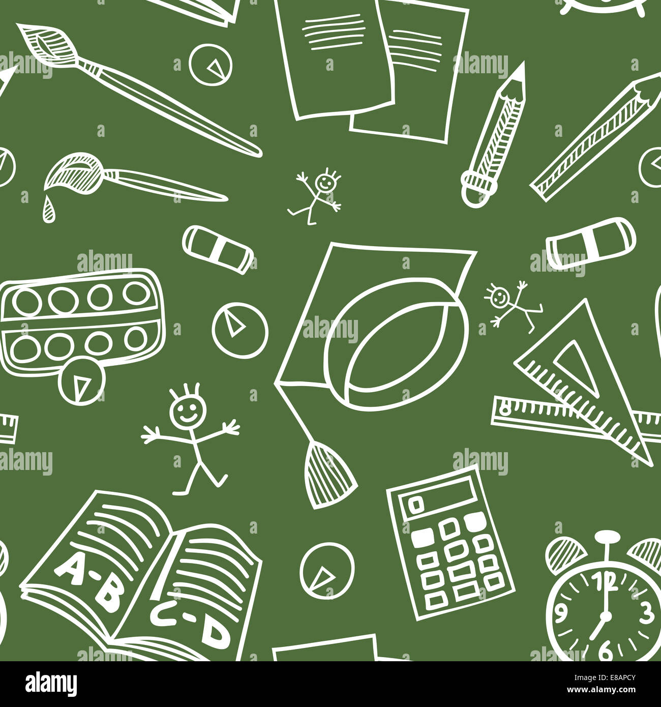 Back to school seamless pattern with supplies doodles on blackboard ...