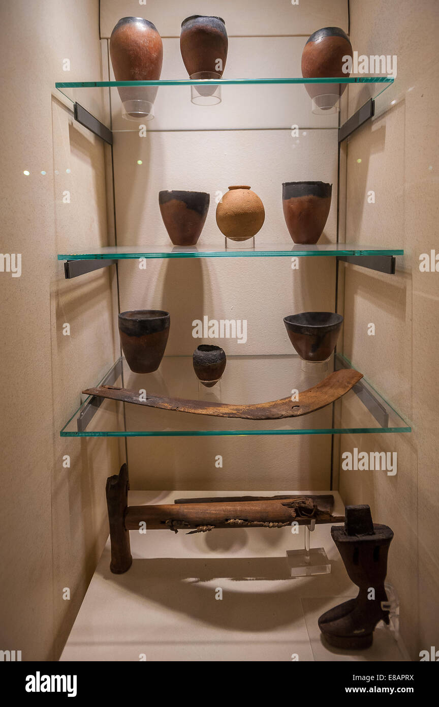 Italy Piedmont Turin Egyptian Museum room of predynastic period. An Intact Predynastic Era, funeral attire Stock Photo