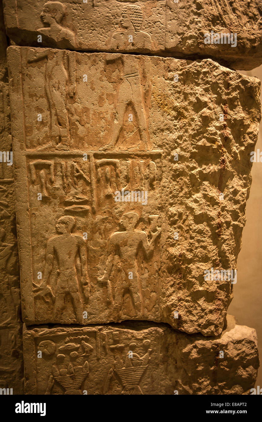Italy Piedmont Turin Egyptian Museum room of predynastic period. False door of Wehem - Neferet. Mastaba of Wehem - Neferet Giza. Stock Photo