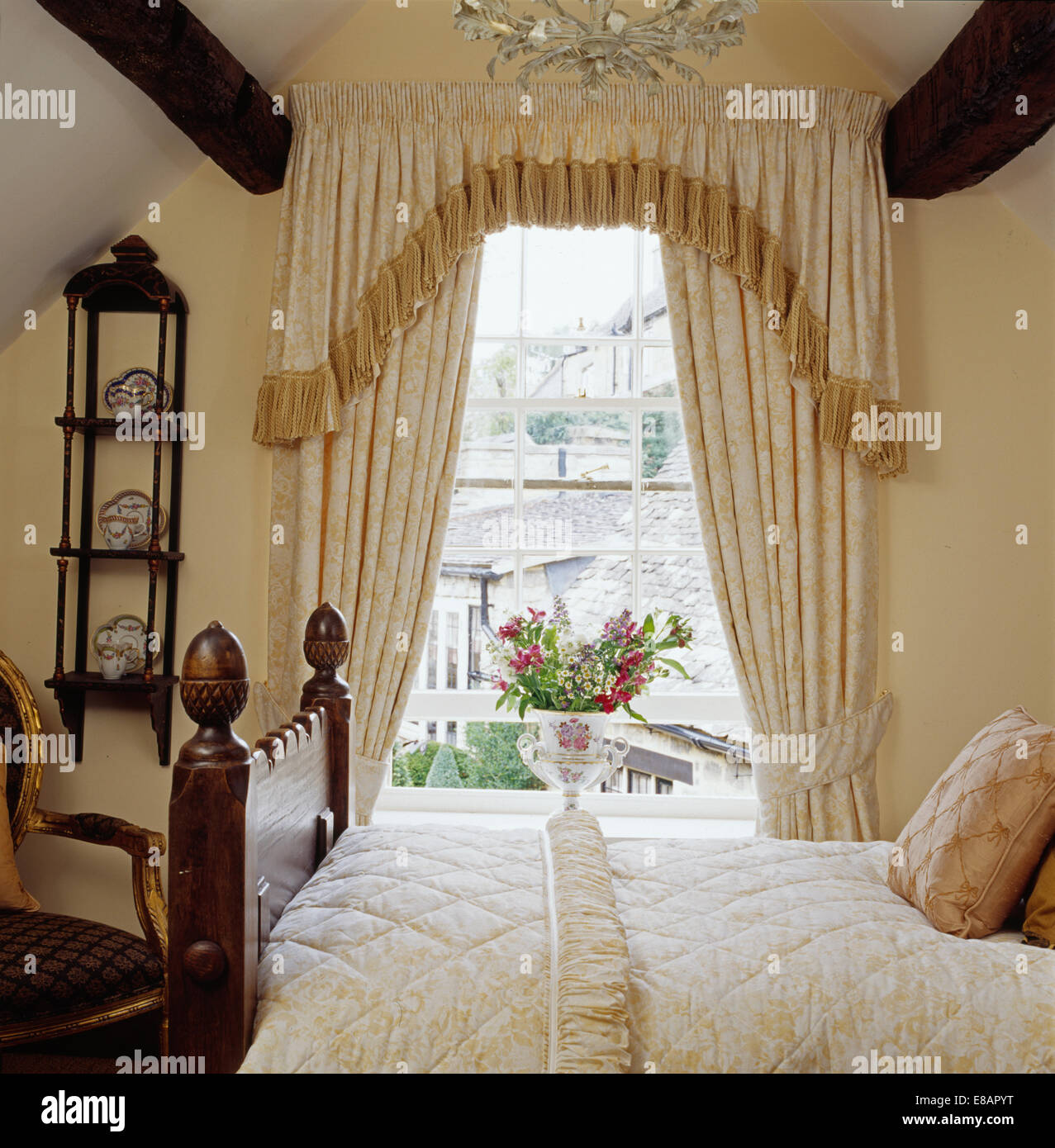Deep Velvet Edged Pelmet On Window In Cream Bedroom With Cream