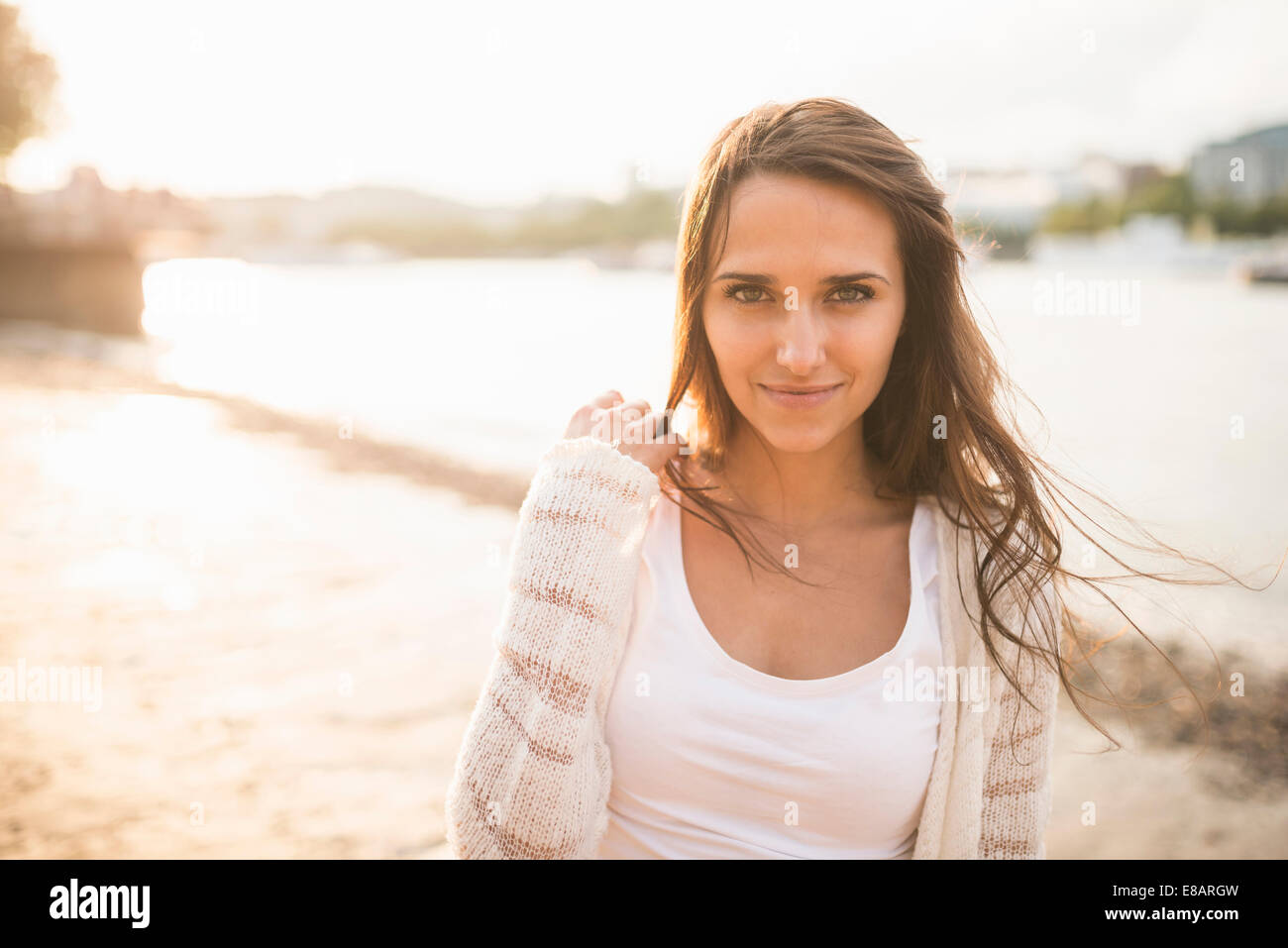 Young woman with brown hair, portrait Stock Photo