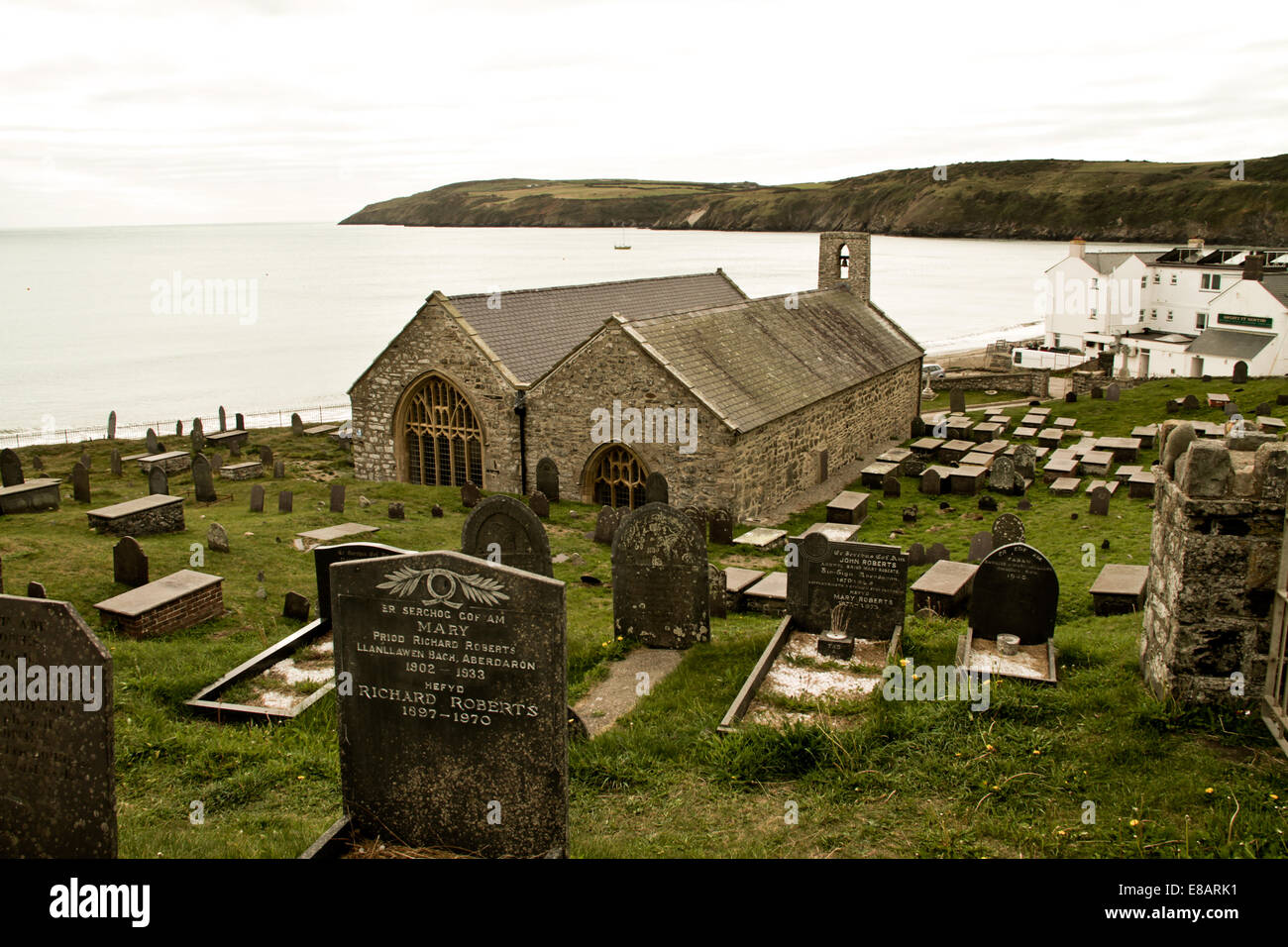 St Hywyn's Church known as 'The Cathedral of Llŷn in Aberdaron Stock Photo