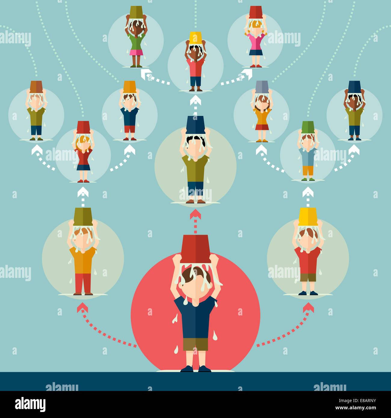 Group of people pouring cold water on their heads. Ice bucket challenge