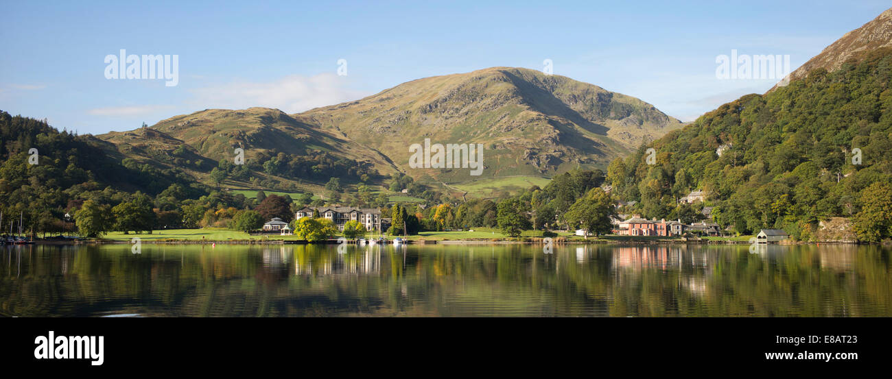 Panoramic of Glenridding, Ullswater in the English Lake District. Stock Photo