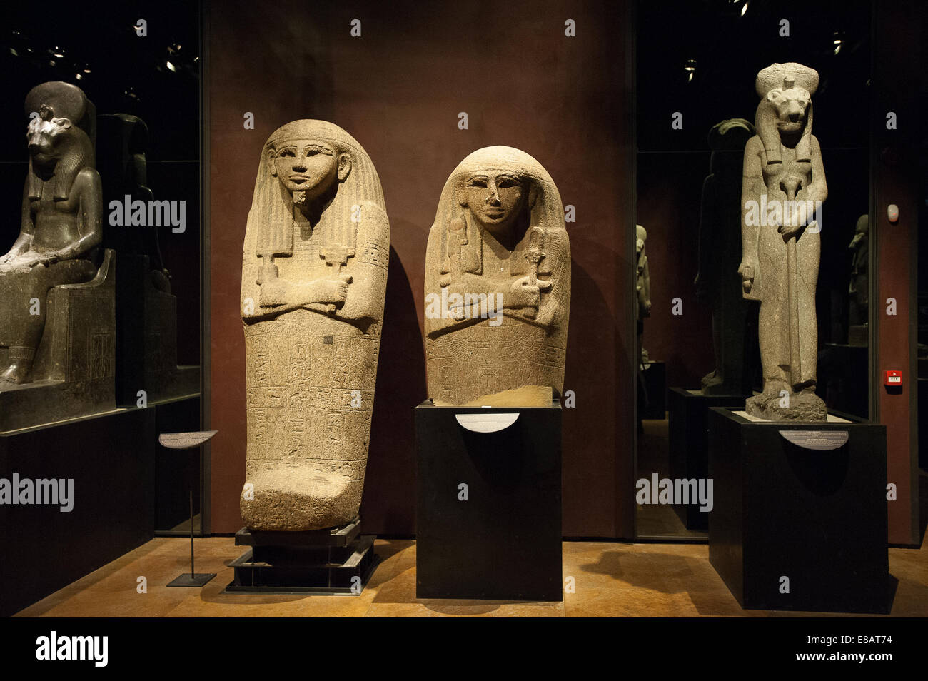 Italy Piedmont Turin Egyptian Museum Statuary Sarcophagus of Thutmosis and wife: Right goddes Sekhmet Stock Photo