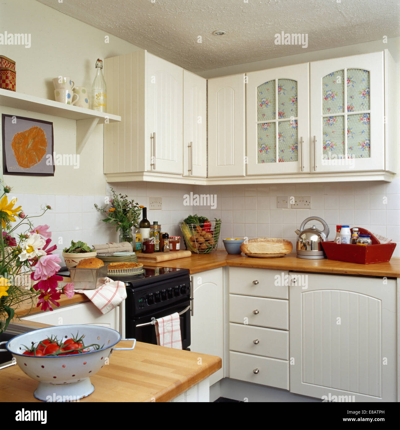 Cream Fitted Units In Small Cream Cottage Kitchen White Enamel