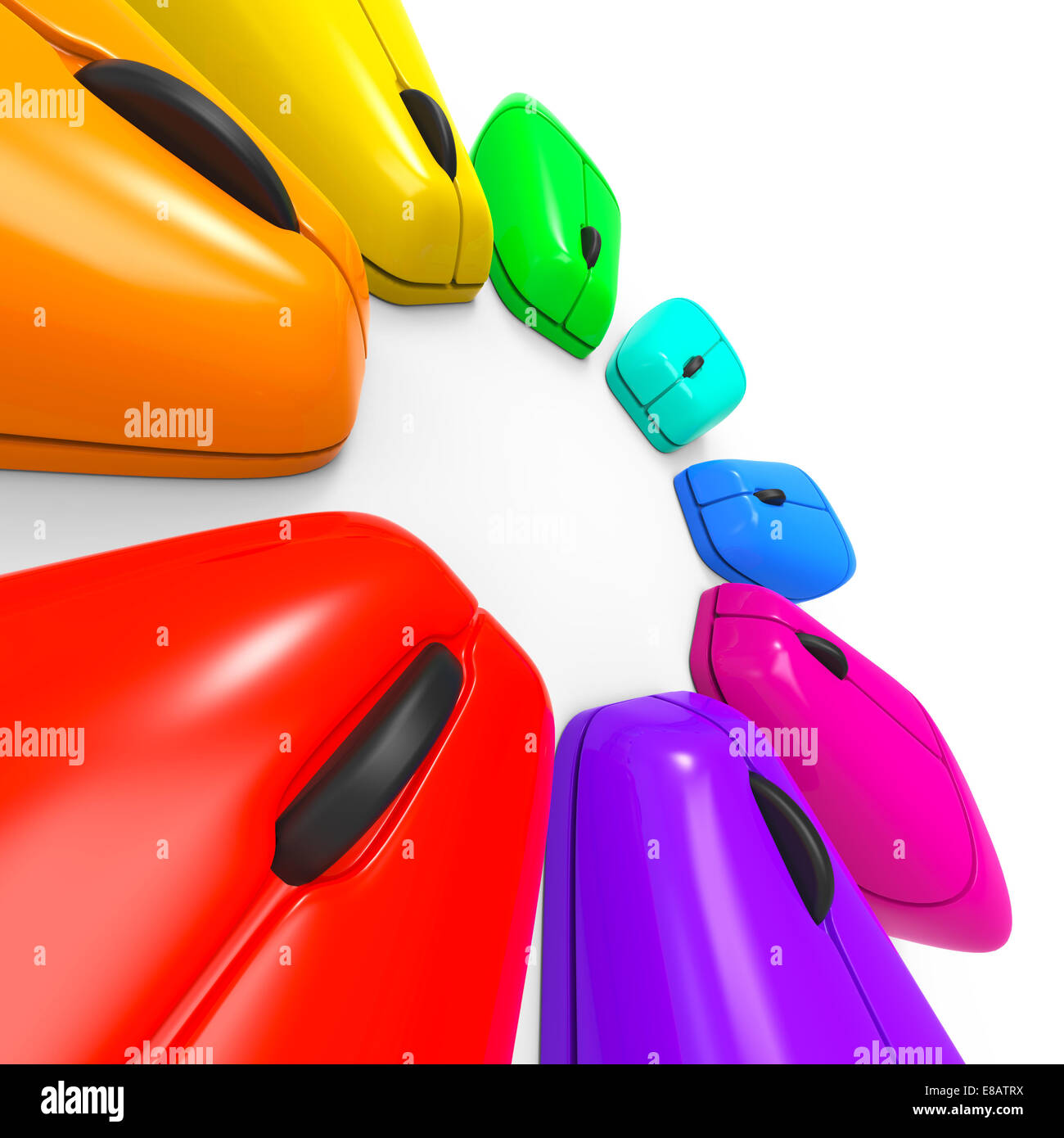 3d render of a circle of colored computer mice Stock Photo Alamy