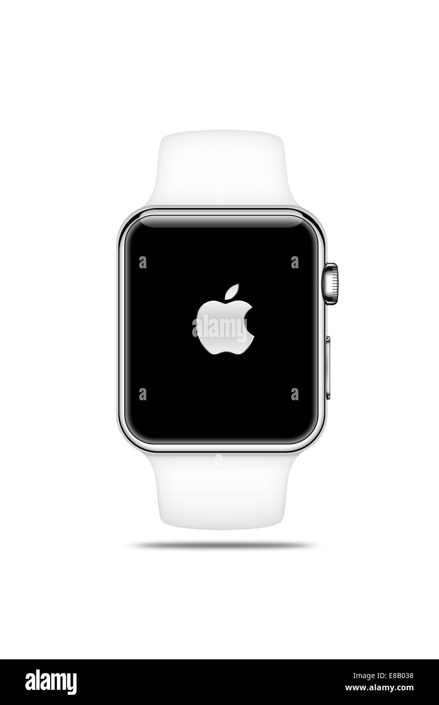 Apple Watch sport (white) displaying logo, digitally generated artwork Stock Photo Alamy