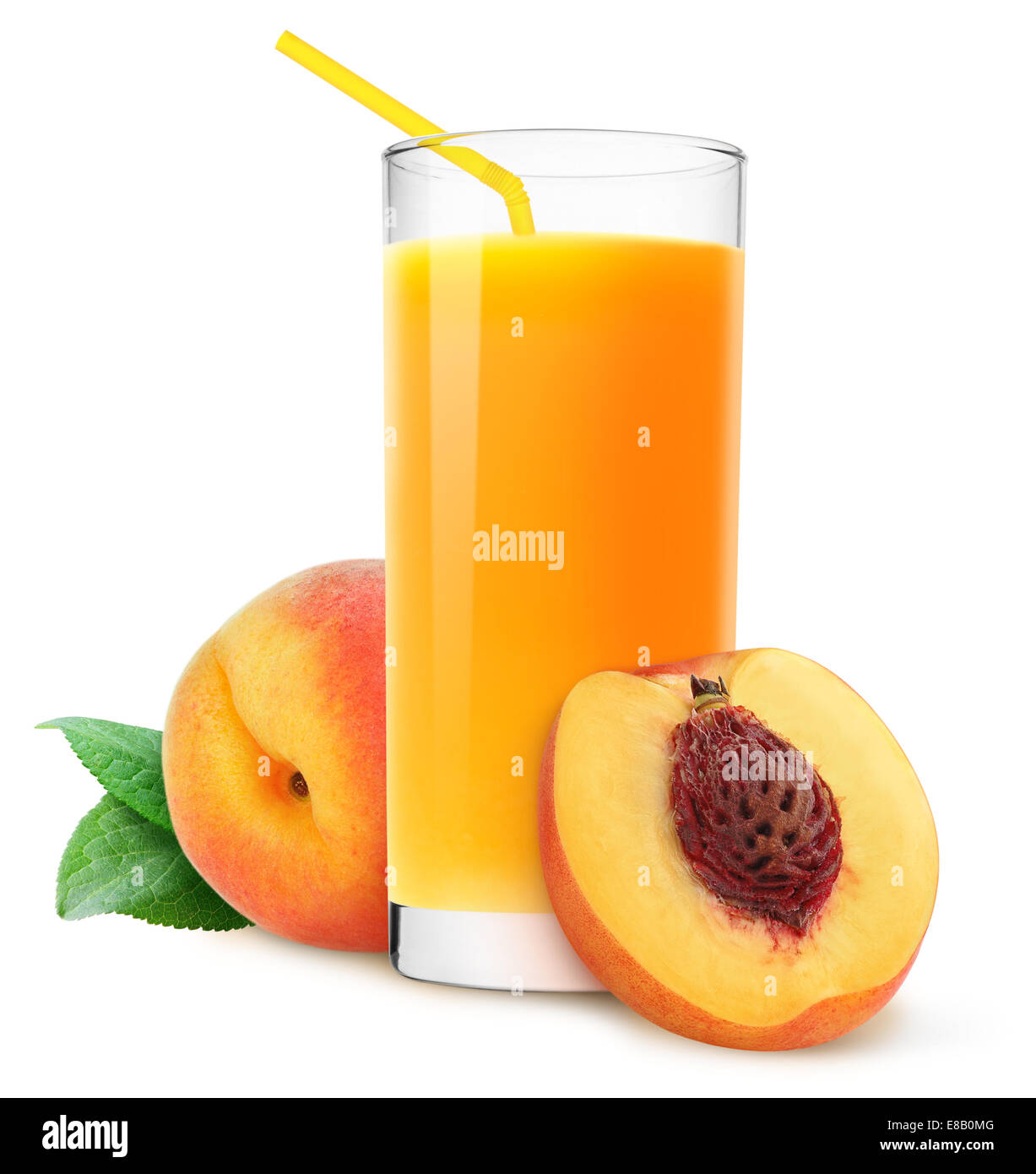Glass of peach juice isolated on white Stock Photo Alamy