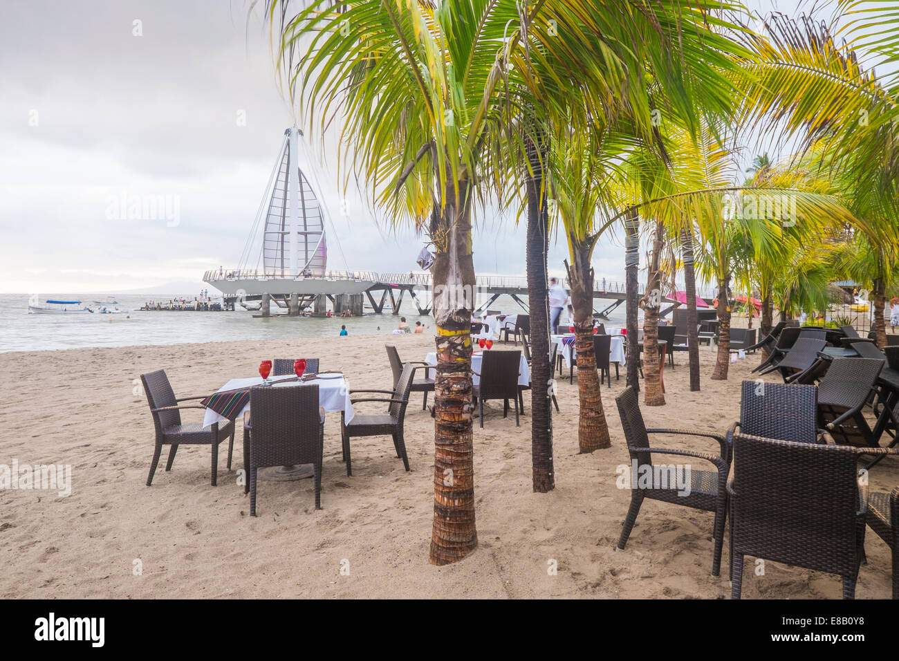 Beach Restaurant At Los Muertos Beach Puerto Vallarta Mexico Stock Photo Alamy
