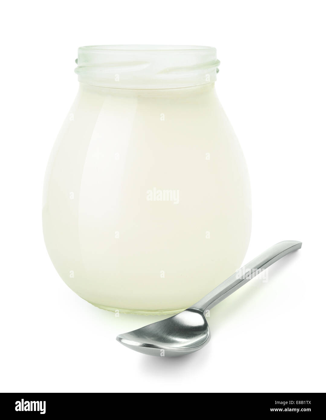 Jar of fresh yogurt isolated on white Stock Photo