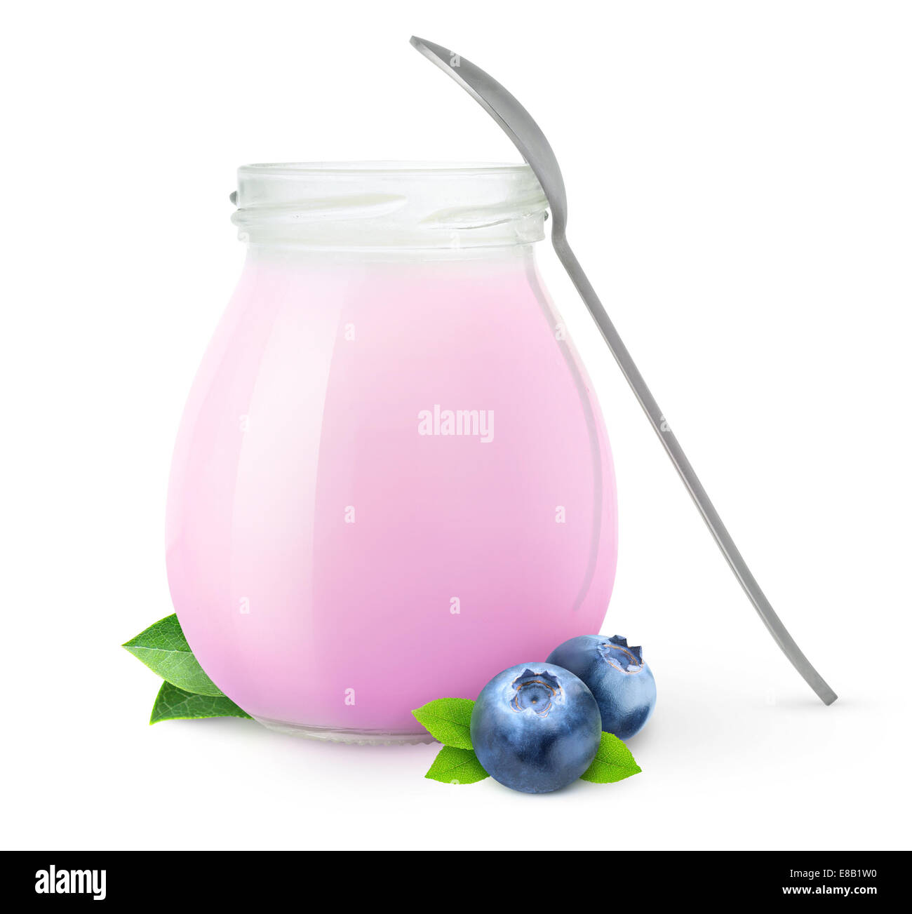 Jar of fresh blueberry yogurt isolated on white Stock Photo