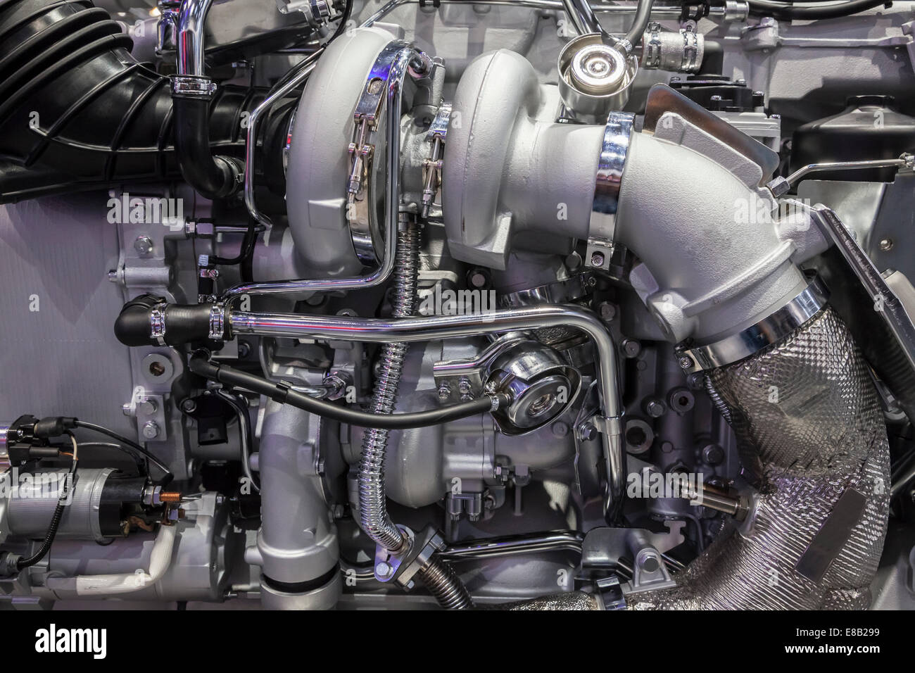 Heavy duty truck turbo diesel engine with two turbochargers Stock Photo -  Alamy