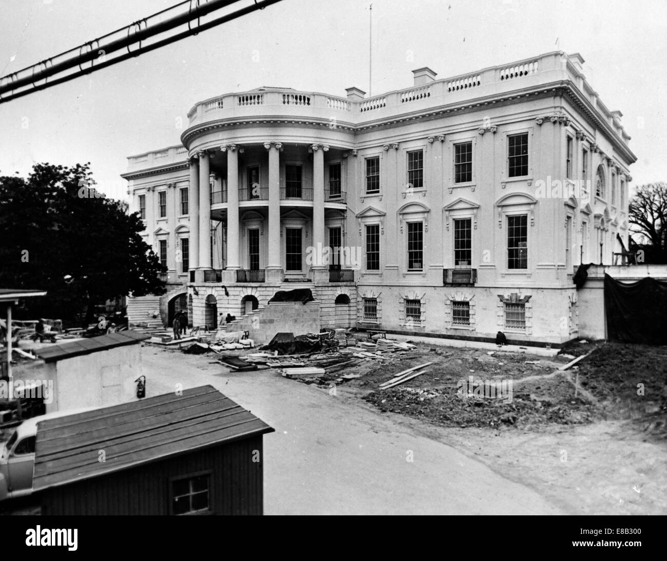 View of the South Portico of the White House during 1950s renovations, 02/16/1952 Stock Photo