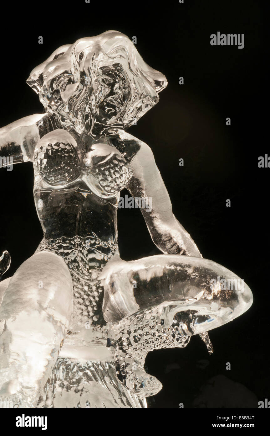 Ice sculpture of giant chimera of a woman/spider Lake Louise, Banff National Park, Alberta, Canada Stock Photo