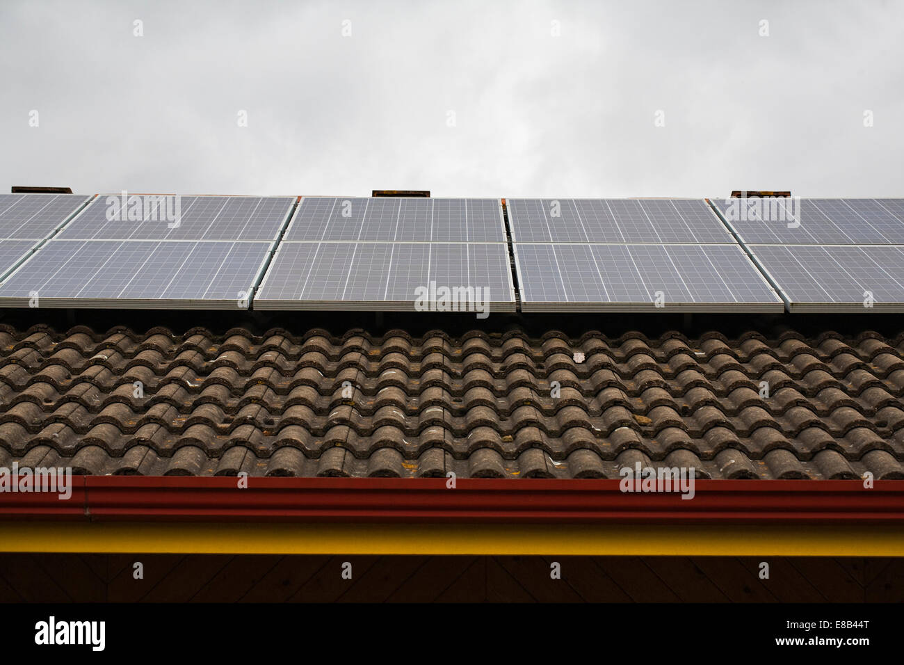 Solar panels on a grey day.. Stock Photo