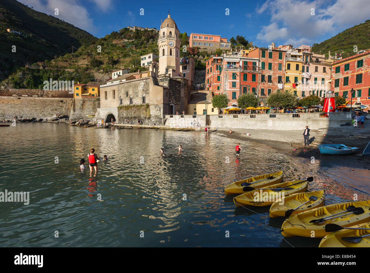 Vernazza in the evening, Cinque Terre (Five Lands) National Park, Liguria, Italy, Europe. Stock Photo